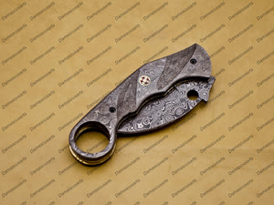 Personalizable Custom Hand Made Damascus Steel Folding Pocket Karambit Knife Beautiful Handle Damascus with Leather Cover