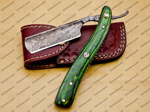 Personalized Damascus Folding Pocket Custom Blade Straight Razor very sharp with leather sheath