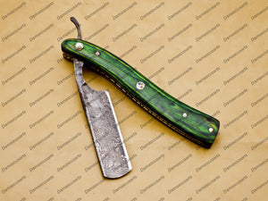 Personalized Damascus Folding Pocket Custom Blade Straight Razor very sharp with leather sheath