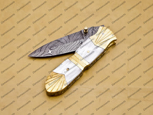 Personalized Custom Damascus Steel Lxuary Knife Folding Pocket Knife Free Damascus Keychain knife Handle Mother Of Peral