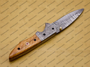 Personalized Custom Damascus Steel Folding Pocket Knife With Free Damascus Keychain Handle Kowa Wood with Leather Sheeth