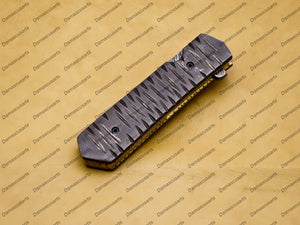 Custom Damascus Steel Folding Pocket Knife with Free Damascus Keychain Handle Damascus with Leather Sheeth