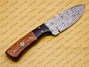 Personalized Custom Hand-Made Forged Hunter Knife Damascus Steel Bowie Knife Handle Tali Wood With Leather Sheath