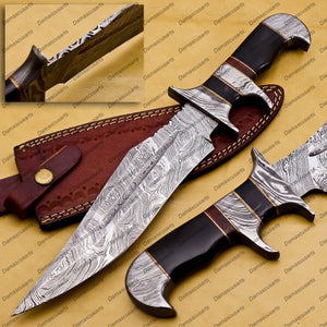 customize hand made Damascus Fixed Blade Hunting Bowie Skinner Survival Handmade knife Outdoor Bowie Damascus Knife with leather sheath