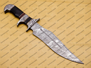 customize hand made Damascus Fixed Blade Hunting Bowie Skinner Survival Handmade knife Outdoor Bowie Damascus Knife with leather sheath