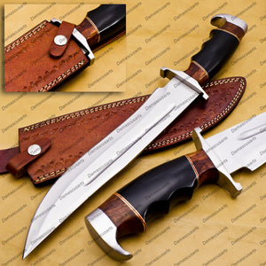 Custom Handmade D2 Custom Steel Hunting Bowie Knife Fixed Blade with Leather Sheath Personalized Gift