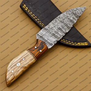 Personalized Custom Hand-Made Forged Hunter Knife Damascus Steel Bowie Knife Handle Tali Wood With Leather Sheath