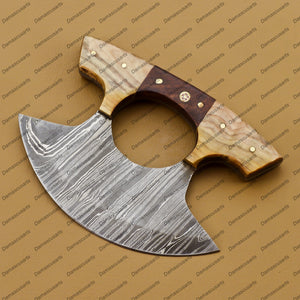 Personalized Custom Handmade Damascus Chef Kitchen Ulu Knife Chef Knife Heavy Duty Damascus Handle Koa Wood with Leather Sheath