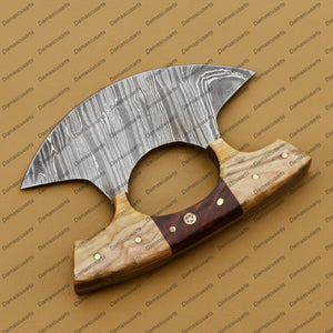 Personalized Custom Handmade Damascus Chef Kitchen Ulu Knife Chef Knife Heavy Duty Damascus Handle Koa Wood with Leather Sheath