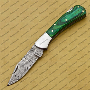 Personalized Custom Damascus Steel Folding Pocket Knife Handmade Knife for Men Blade Made of Authentic Damascus Steel with Sharping Rod Leather Sheath Sf-010