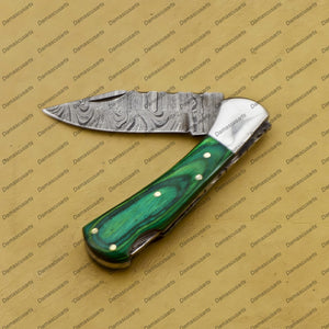 Personalized Custom Damascus Steel Folding Pocket Knife Handmade Knife for Men Blade Made of Authentic Damascus Steel with Sharping Rod Leather Sheath Sf-010