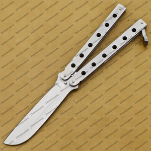 9.5"personalize Custom  Handmade Silver Blade High Carbon Filipino Balisong Butterfly Knife World Class Knives with Leather Sheath