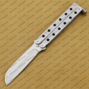 9.5"personalize Custom  Handmade Silver Blade High Carbon Filipino Balisong Butterfly Knife World Class Knives with Leather Sheath