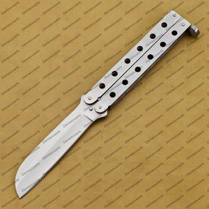 9.5"personalize Custom  Handmade Silver Blade High Carbon Filipino Balisong Butterfly Knife World Class Knives with Leather Sheath