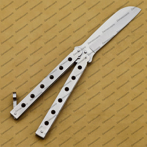 9.5"personalize Custom  Handmade Silver Blade High Carbon Filipino Balisong Butterfly Knife World Class Knives with Leather Sheath