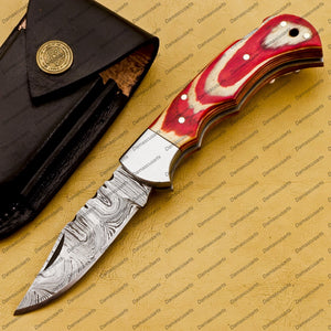 Personalized Custom Handmade Damascus Steel Folding Pocket Knife Handmade Knife for Men Blade Made of Authentic Damascus Steel with Sharping Rod Leather Sheath Sf-004