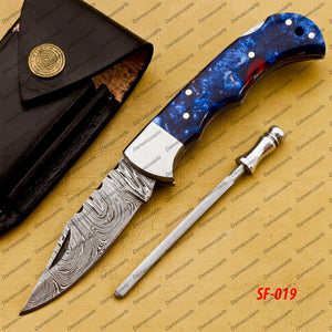 Personalized Custom Handmade Customize Damascus Pocket Folding Knife, Groomsmen Gifts Anniversary Gift Authentic Damascus Steel Blade Gift for Him Sf-019