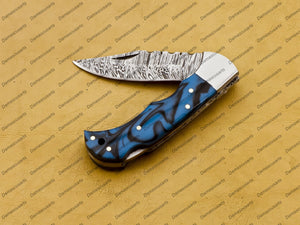 Personalized Custom Handmade Damascus Pocket Folding Knife, Custom Pocket Fold Knife, Groomsmen Gifts Anniversary Gift Authentic Damascus Steel Blade Gift for Him Sp-002