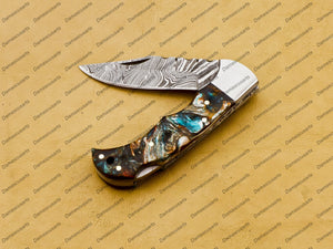 Personalized Custom Handmade Damascus Knife Custom Pocket Fold Knife Groomsmen Gifts Anniversary Gift Authentic Damascus Steel Blade Gift for Him Sf-016