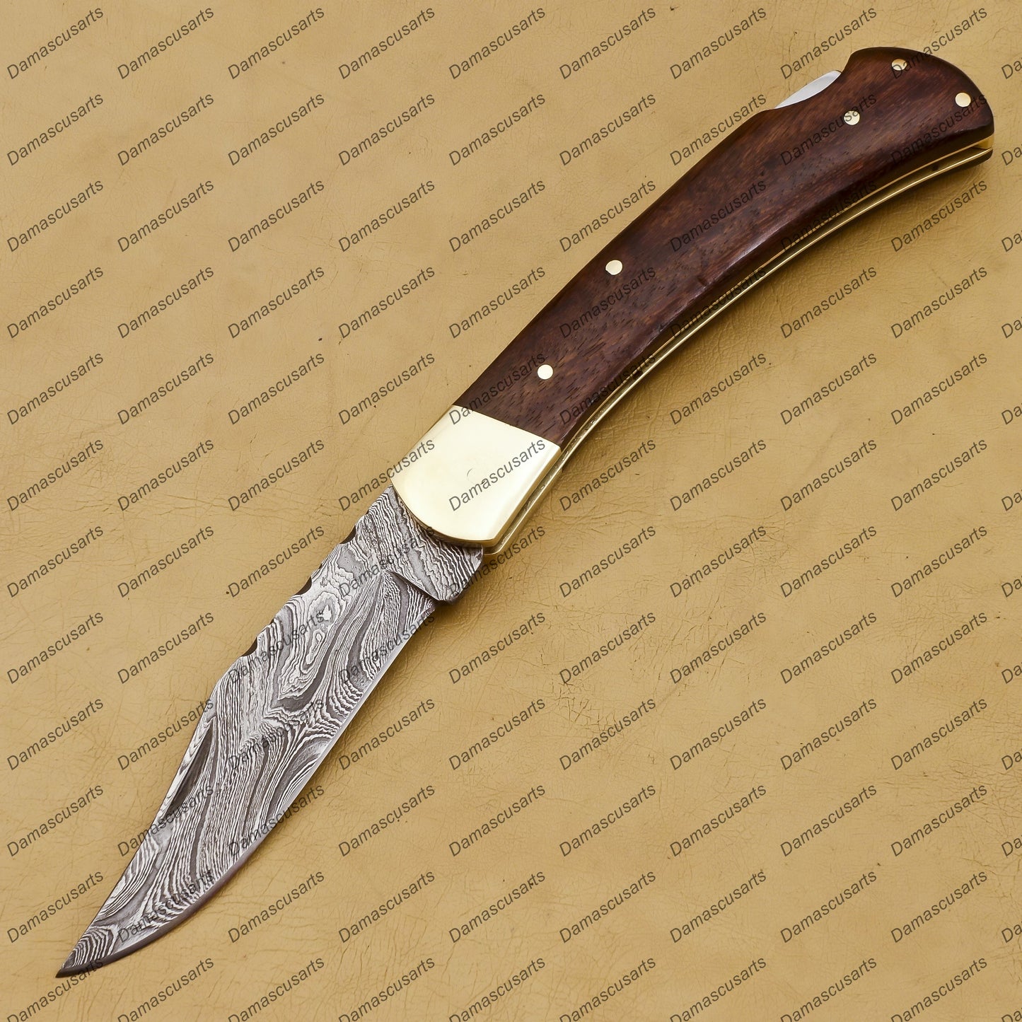 Personalized Custom Hand Made Closed 9″blade Pocket Knife Hunting Knife Wengy Wood Handle with Damascus with Leather Sheath