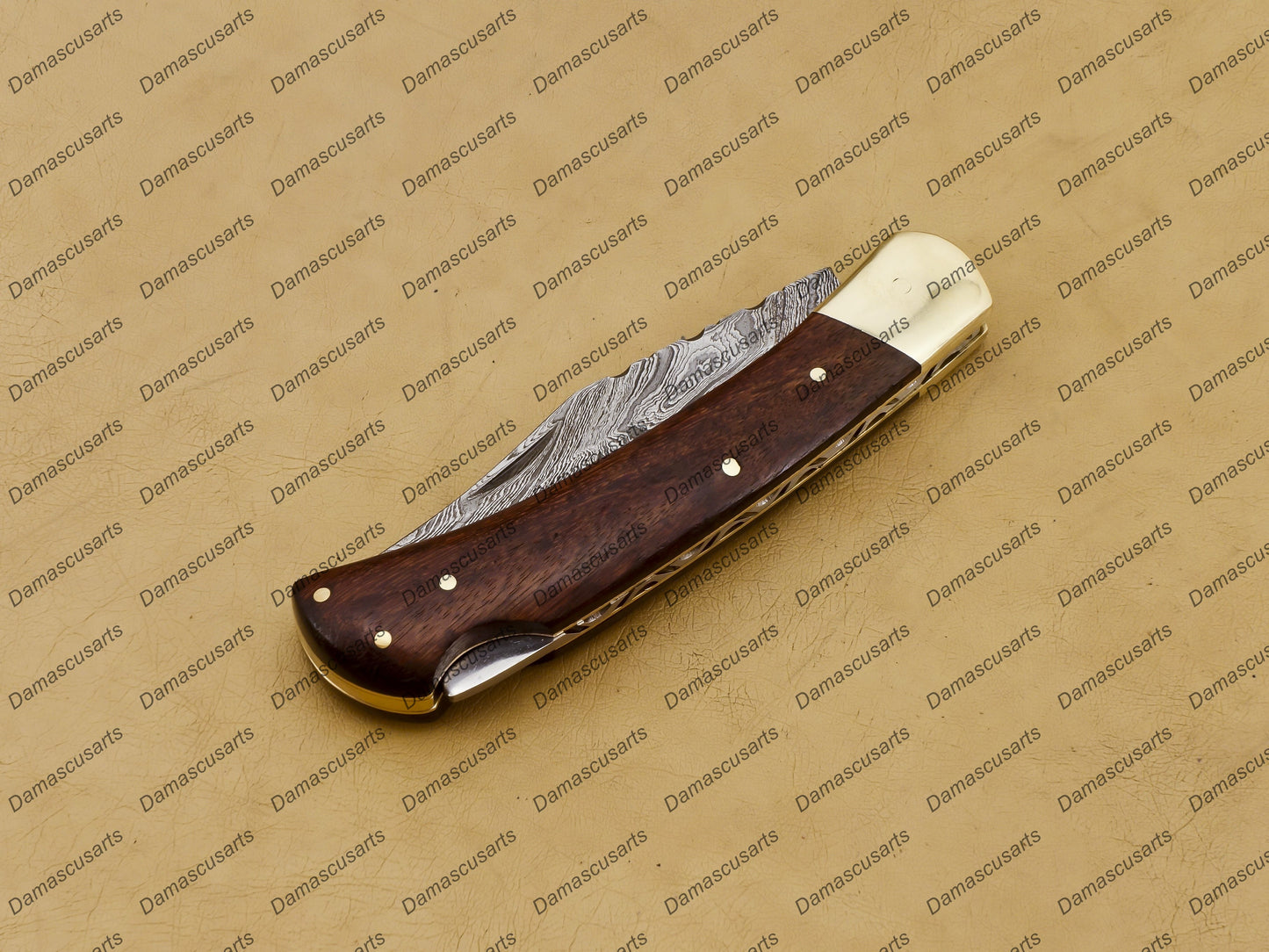 Personalized Custom Hand Made Closed 9″blade Pocket Knife Hunting Knife Wengy Wood Handle with Damascus with Leather Sheath