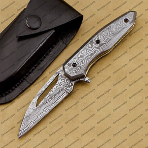 Personalized Custom Handmade Komodo Dragon 7″ Long 3″blade” Damascus Pocket Knife Handmade Damascus Pocket Folding Knife Hand Made Word Class Knives with Leather Sheath