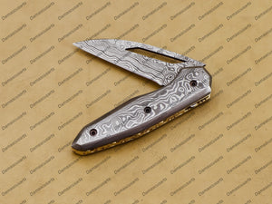 Personalized Custom Handmade Komodo Dragon 7″ Long 3″blade” Damascus Pocket Knife Handmade Damascus Pocket Folding Knife Hand Made Word Class Knives with Leather Sheath