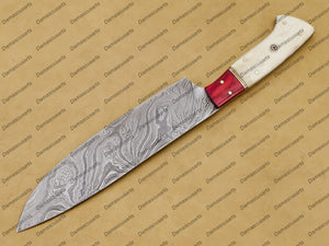 Fish Chef Knife12″ Long 8 “Blade ” Razor Sharp Hand Made Damascus Steel Chef Knives Hand Made Word Class Knives Made in USA