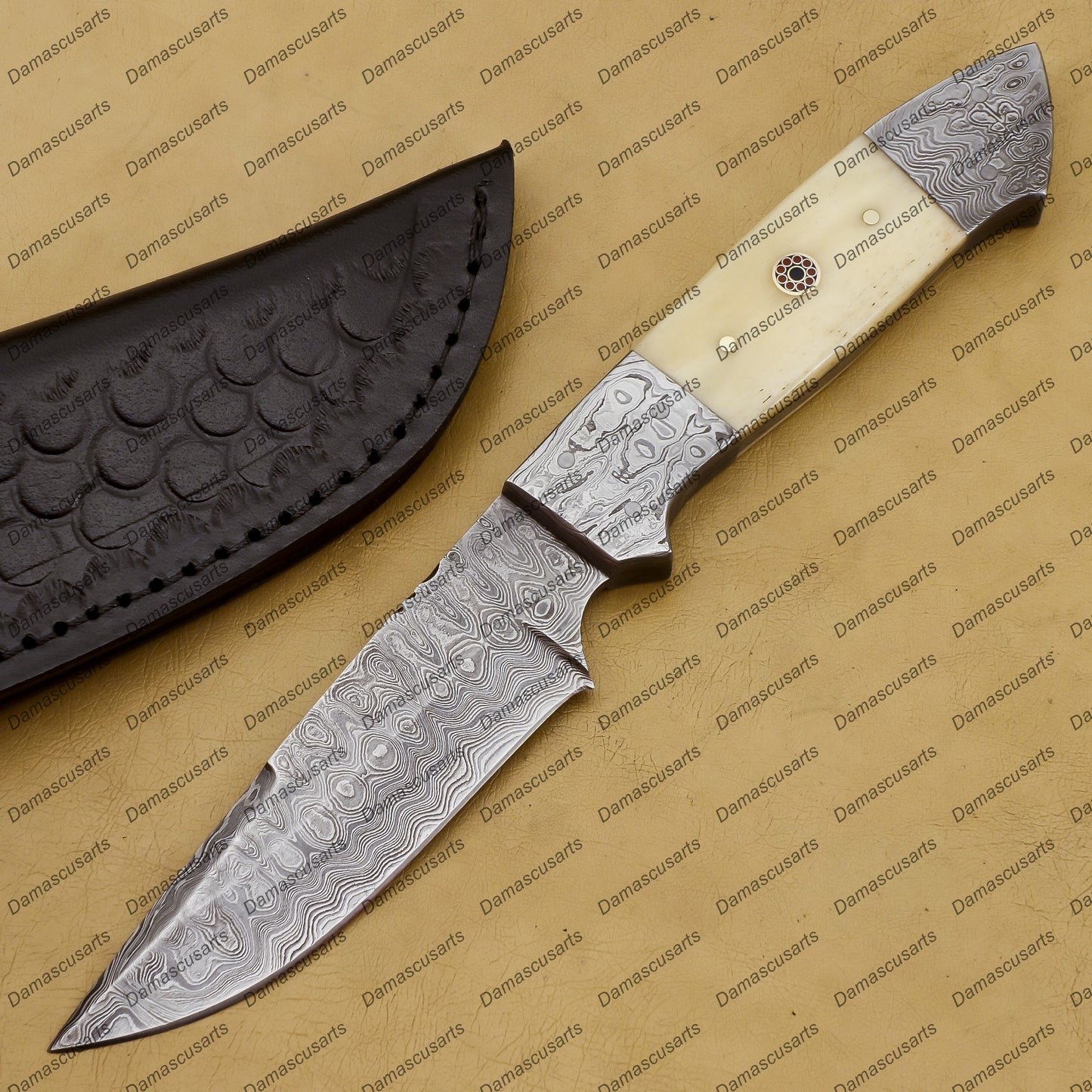 Personalized Custom Handmade 9"mink Knife Handmade Damascus Fixed Blade Hunting Knife Inches Blade Made with Leather Sheath