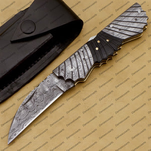 Personalized Custom Handmade Komodo Dragon 8″ Long 3″blade” Damascus Pocket Knife Handmade Damascus Pocket Folding Knife Hand Made Word Class Knives with Leather Sheath