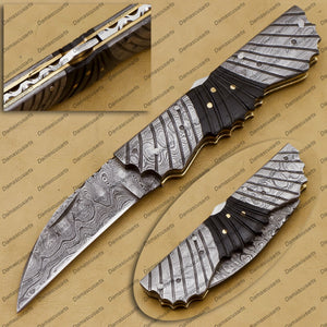 Personalized Custom Handmade Komodo Dragon 8″ Long 3″blade” Damascus Pocket Knife Handmade Damascus Pocket Folding Knife Hand Made Word Class Knives with Leather Sheath