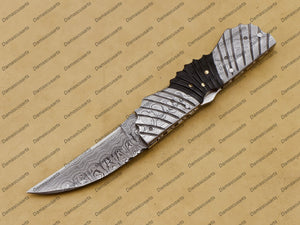 Personalized Custom Handmade Komodo Dragon 8″ Long 3″blade” Damascus Pocket Knife Handmade Damascus Pocket Folding Knife Hand Made Word Class Knives with Leather Sheath