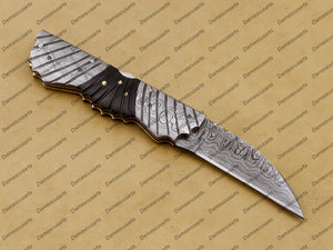 Personalized Custom Handmade Komodo Dragon 8″ Long 3″blade” Damascus Pocket Knife Handmade Damascus Pocket Folding Knife Hand Made Word Class Knives with Leather Sheath