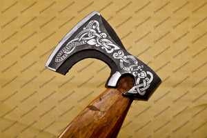 Engrave able Custom Handmade Carbon Steel Axe Viking Hunting CAMPING AXE Vantage AXE Battle with Beautiful Design of Wood Handle