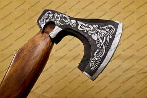 Engrave able Custom Handmade Carbon Steel Axe Viking Hunting CAMPING AXE Vantage AXE Battle with Beautiful Design of Wood Handle