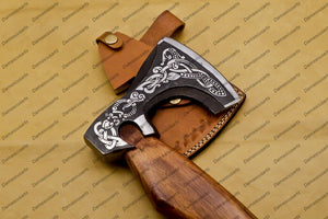 Engrave able Custom Handmade Carbon Steel Axe Viking Hunting CAMPING AXE Vantage AXE Battle with Beautiful Design of Wood Handle