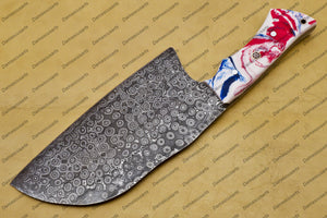 Handmade Damascus Steel Cleaver Chopper Chef Kitchen Knife Heavy Duty Damascus Handle German Razon with Leather Sheeth