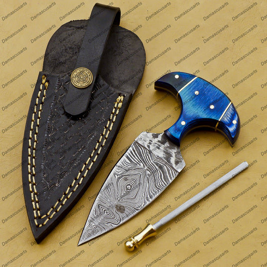 Personalized Custom Handmade Dagger Hunting Knife Handmade Damascus Boot Throwing Kunai Knife Fixed Blade Hand Forged Knife Leather Sheath Gift for Him