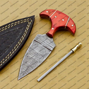 Personalized Custom Handmade Dagger Hunting Knife Handmade Damascus Boot Throwing Kunai Knife Fixed Blade Hand Forged Knife Leather Sheath Gift for Him