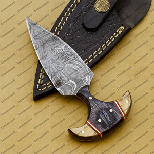 Personalized Custom Handmade Dagger Hunting Knife Handmade Damascus Boot Throwing Kunai Knife Fixed Blade Hand Forged Knife Leather Sheath Gift for Him