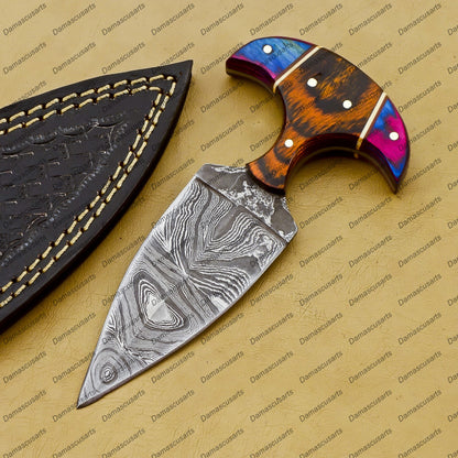 Personalized Custom Handmade Dagger Hunting Knife Handmade Damascus Boot Throwing Kunai Knife Fixed Blade Hand Forged Knife Leather Sheath Gift for Him