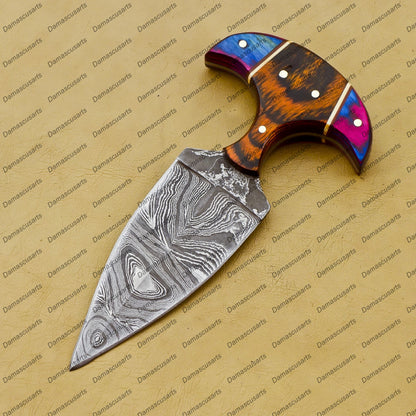 Personalized Custom Handmade Dagger Hunting Knife Handmade Damascus Boot Throwing Kunai Knife Fixed Blade Hand Forged Knife Leather Sheath Gift for Him