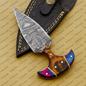 Personalized Custom Handmade Dagger Hunting Knife Handmade Damascus Boot Throwing Kunai Knife Fixed Blade Hand Forged Knife Leather Sheath Gift for Him