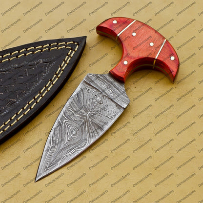 Personalized Custom Handmade Dagger Hunting Knife Handmade Damascus Boot Throwing Kunai Knife Fixed Blade Hand Forged Knife Leather Sheath Gift for Him