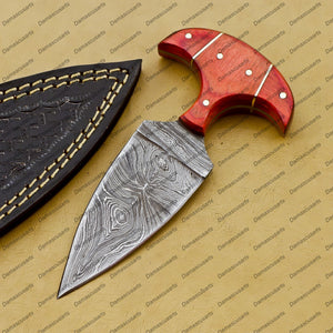 Personalized Custom Handmade Dagger Hunting Knife Handmade Damascus Boot Throwing Kunai Knife Fixed Blade Hand Forged Knife Leather Sheath Gift for Him