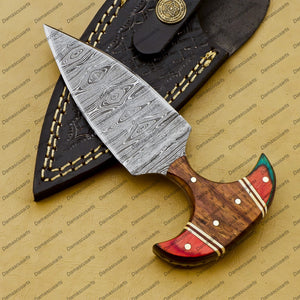 Personalized Custom Handmade Dagger Hunting Knife Handmade Damascus Boot Throwing Kunai Knife Fixed Blade Hand Forged Knife Leather Sheath Gift for Him