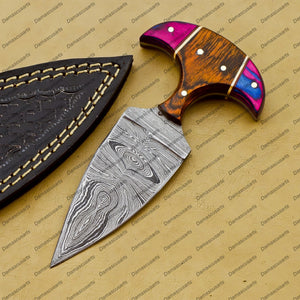 Personalized Custom Handmade Dagger Hunting Knife Handmade Damascus Boot Throwing Kunai Knife Fixed Blade Hand Forged Knife Leather Sheath Gift for Him