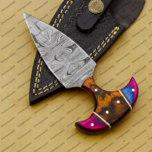 Personalized Custom Handmade Dagger Hunting Knife Handmade Damascus Boot Throwing Kunai Knife Fixed Blade Hand Forged Knife Leather Sheath Gift for Him