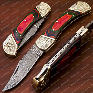 Personalized Custom Handmade 9" Handmade Damascus Folding Pocket Knife Hunting Knife 100% Handmade Damascus