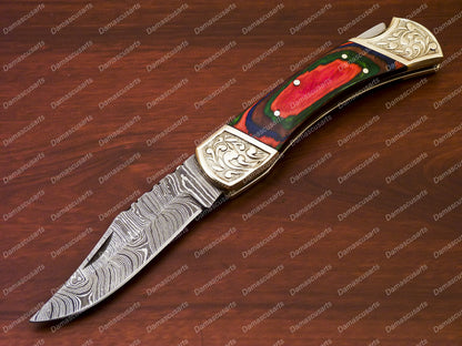 Personalized Custom Handmade 9" Handmade Damascus Folding Pocket Knife Hunting Knife 100% Handmade Damascus